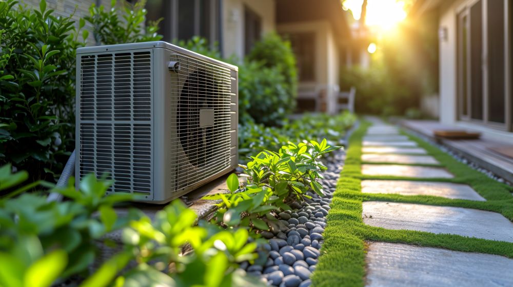 AC unit outdoor stone path